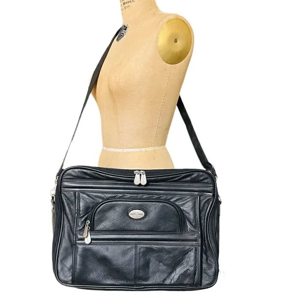 Pierre Cardin Black Leather Look Laptop Bag / brief case